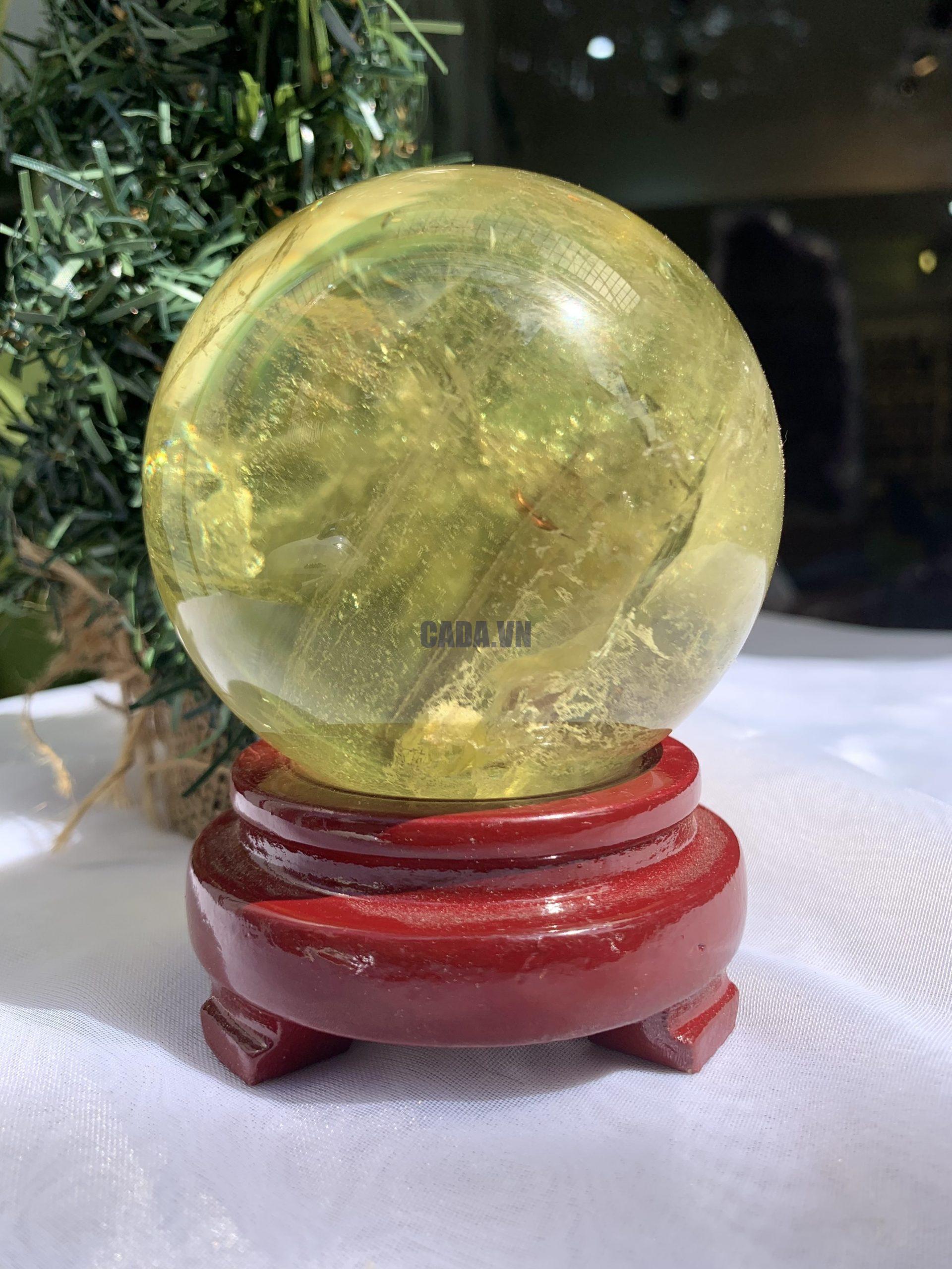 BI CẦU THẠCH ANH VÀNG – Citrine Sphere KL: 0,714 KG; ĐK: 7,9 cm (V27)