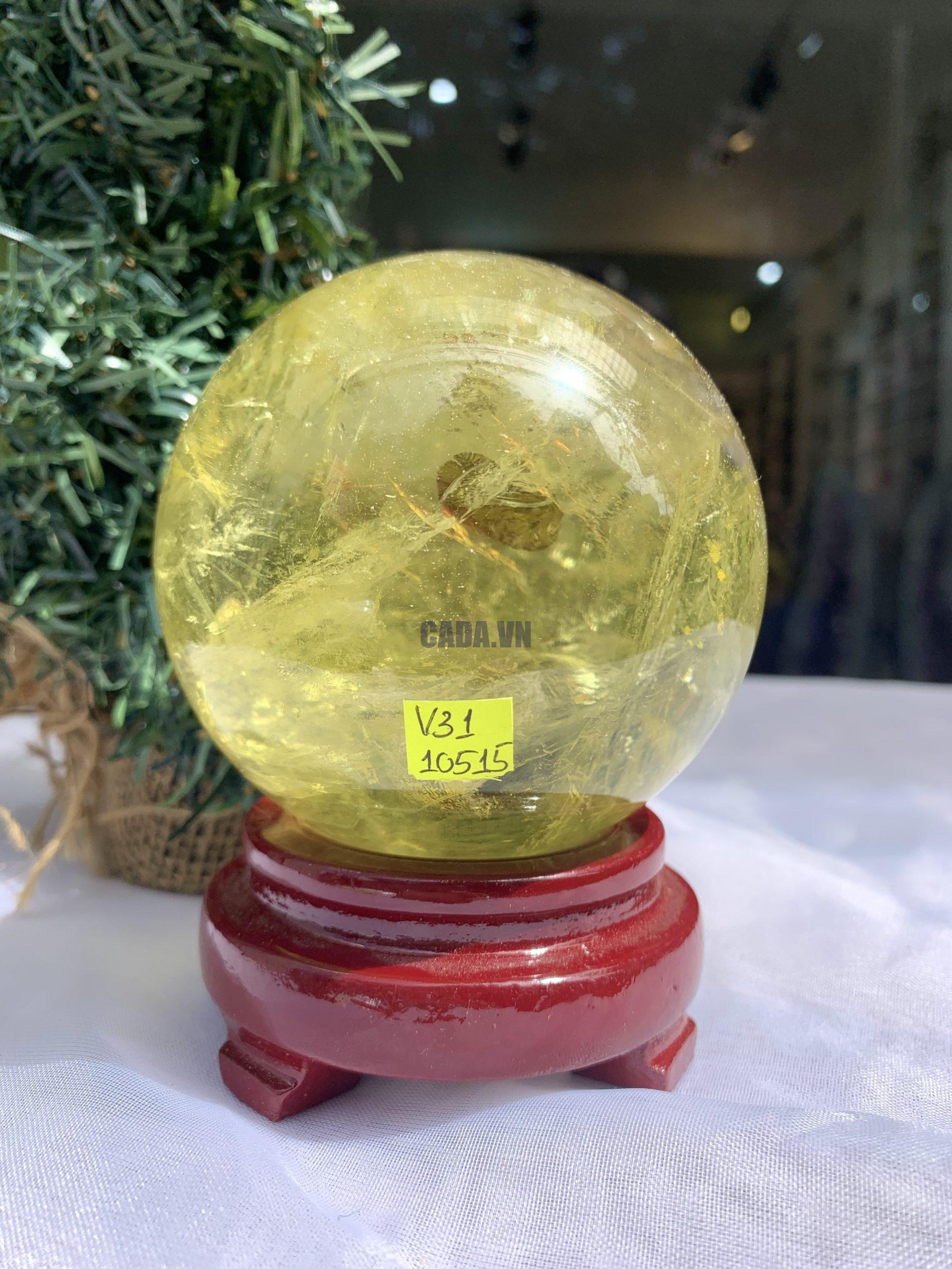 BI CẦU THẠCH ANH VÀNG – Citrine Sphere KL: 0,876 KG; ĐK: 8,6 cm (V31)