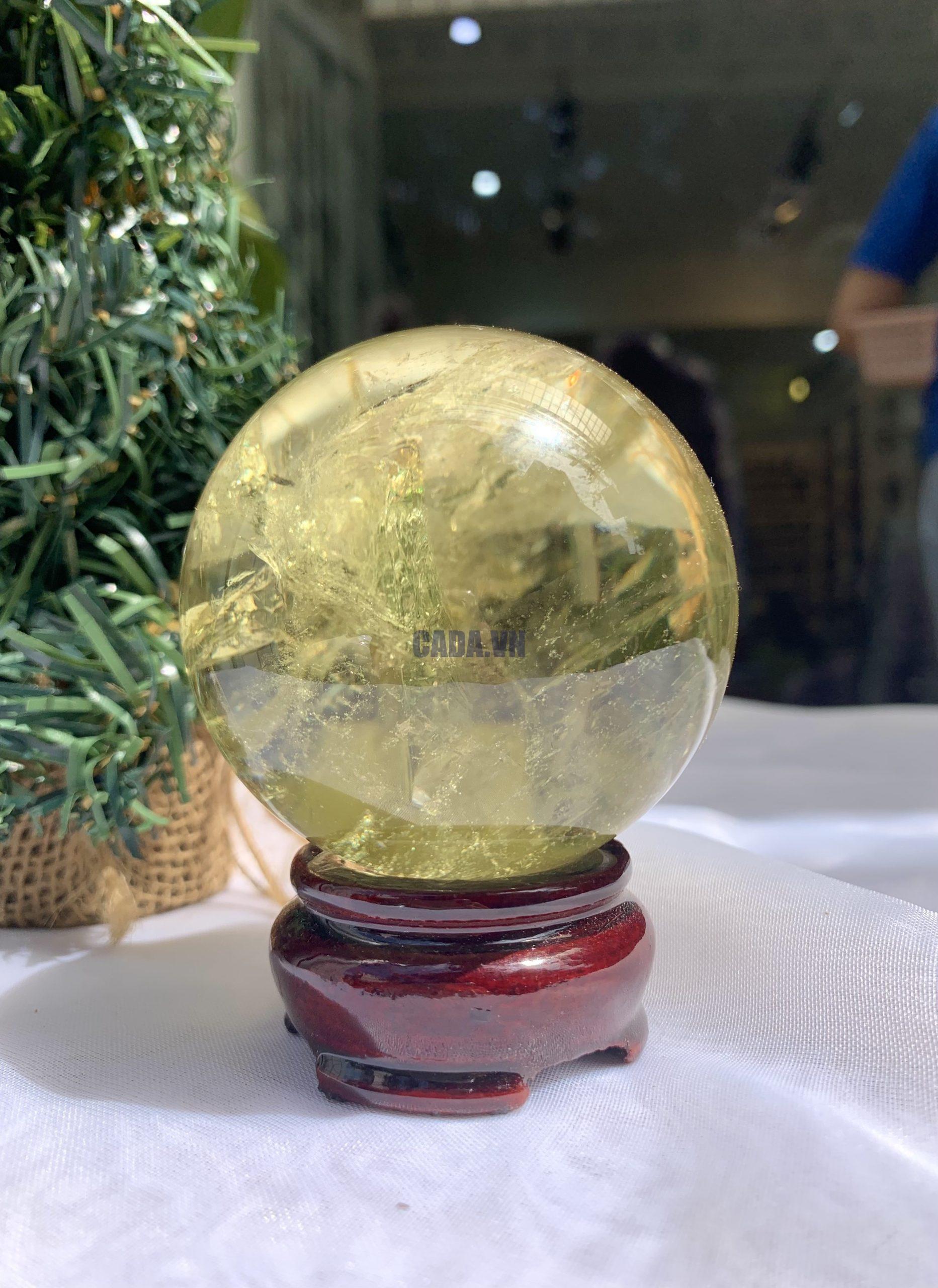 BI CẦU THẠCH ANH VÀNG – Citrine Sphere KL: 0,38 KG; ĐK: 6,4 cm (V19)