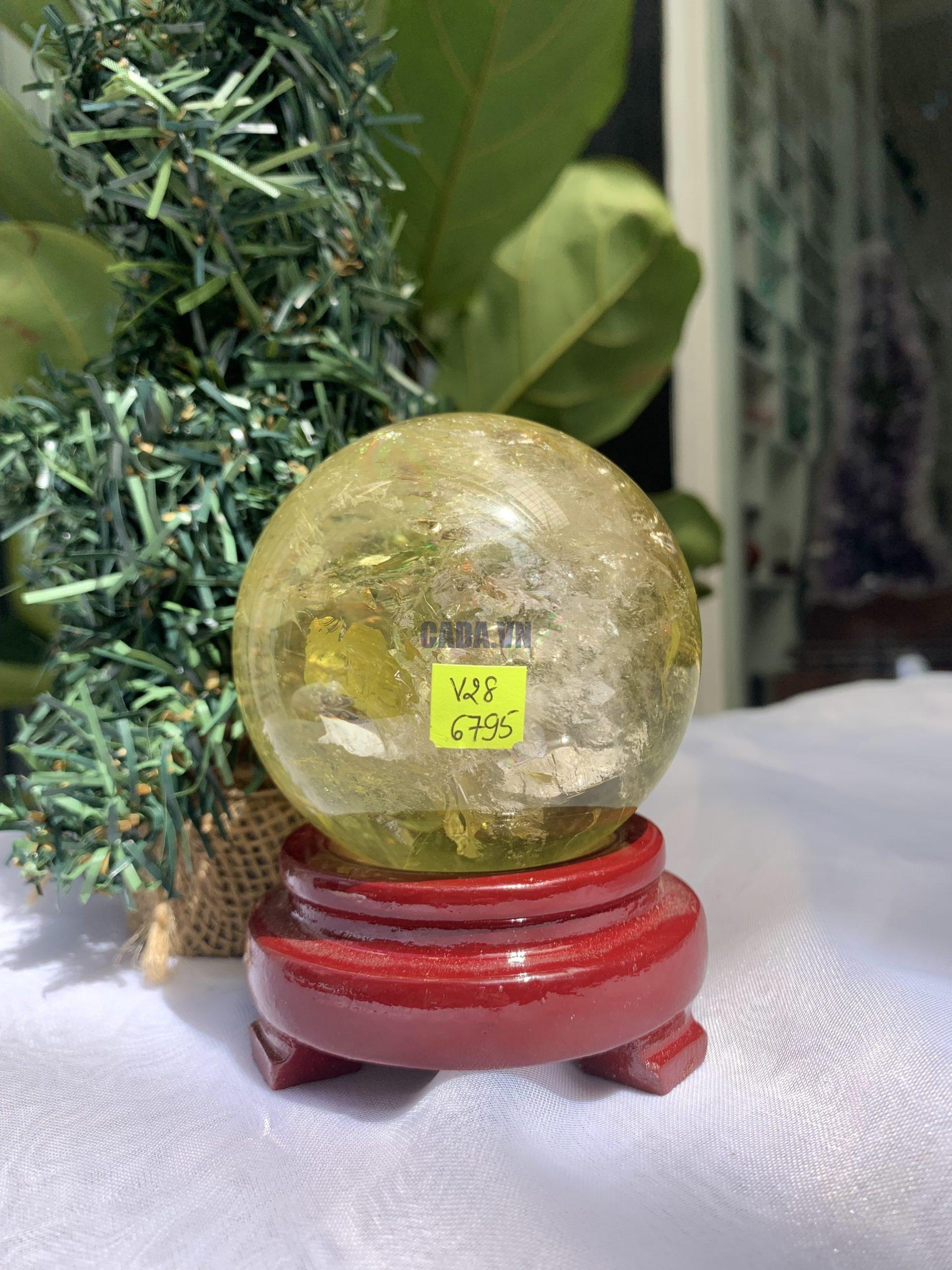 BI CẦU THẠCH ANH VÀNG – Citrine Sphere KL: 0,566 KG; ĐK: 7,4 cm (V28) (Sao chép)