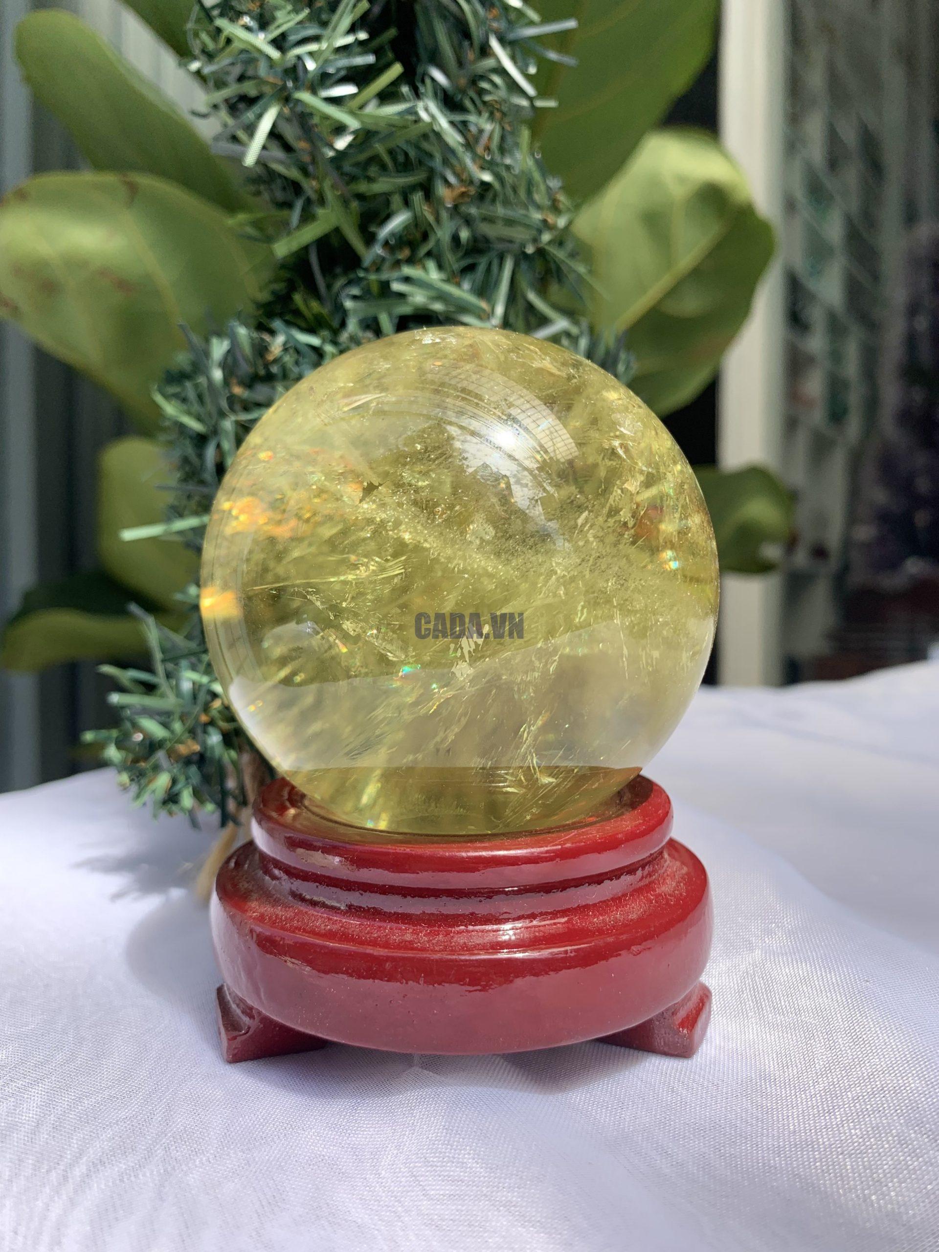 BI CẦU THẠCH ANH VÀNG – Citrine Sphere KL: 0,566 KG; ĐK: 7,4 cm (V28)