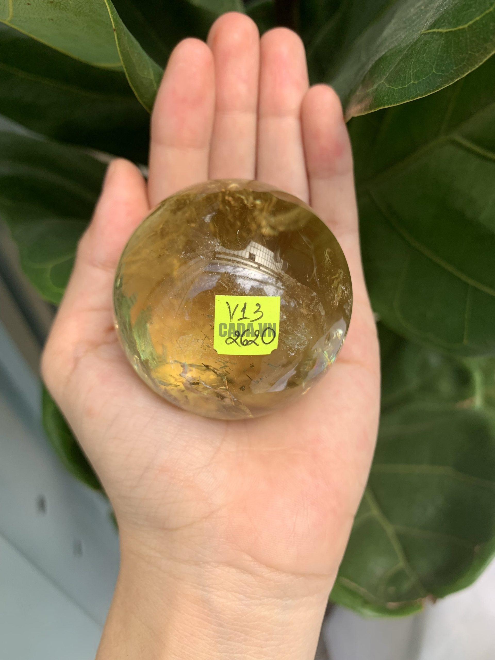 BI CẦU THẠCH ANH VÀNG – Citrine Sphere KL: 0,218 KG; ĐK: 5,3 cm (V13)