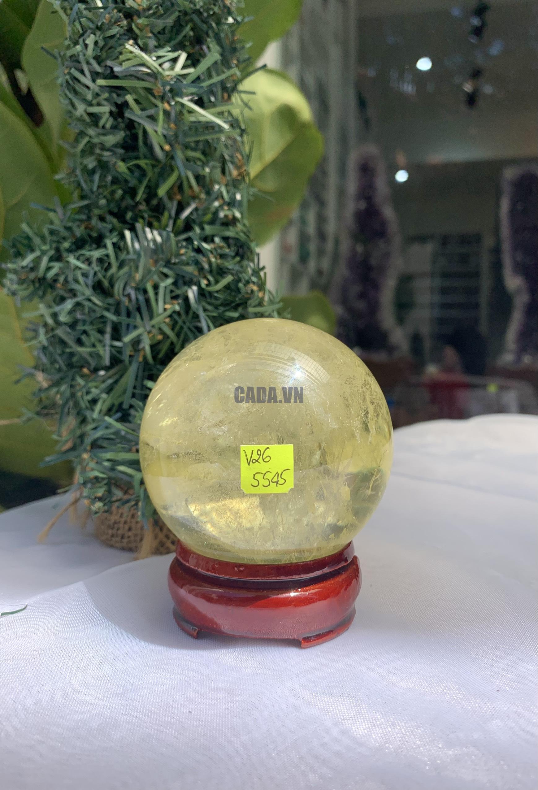 BI CẦU THẠCH ANH VÀNG – Citrine Sphere KL: 0,462 KG; ĐK: 6,9 cm (V26)