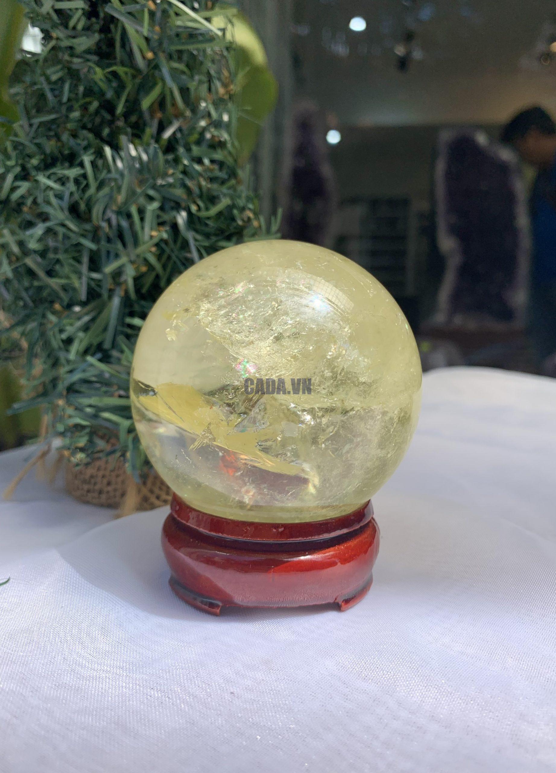 BI CẦU THẠCH ANH VÀNG – Citrine Sphere KL: 0,462 KG; ĐK: 6,9 cm (V26)