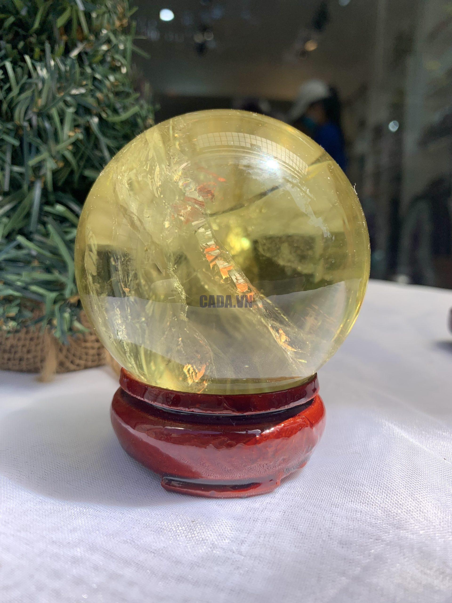 BI CẦU THẠCH ANH VÀNG – Citrine Sphere KL: 0,464 KG; ĐK: 6,9 cm (V25)