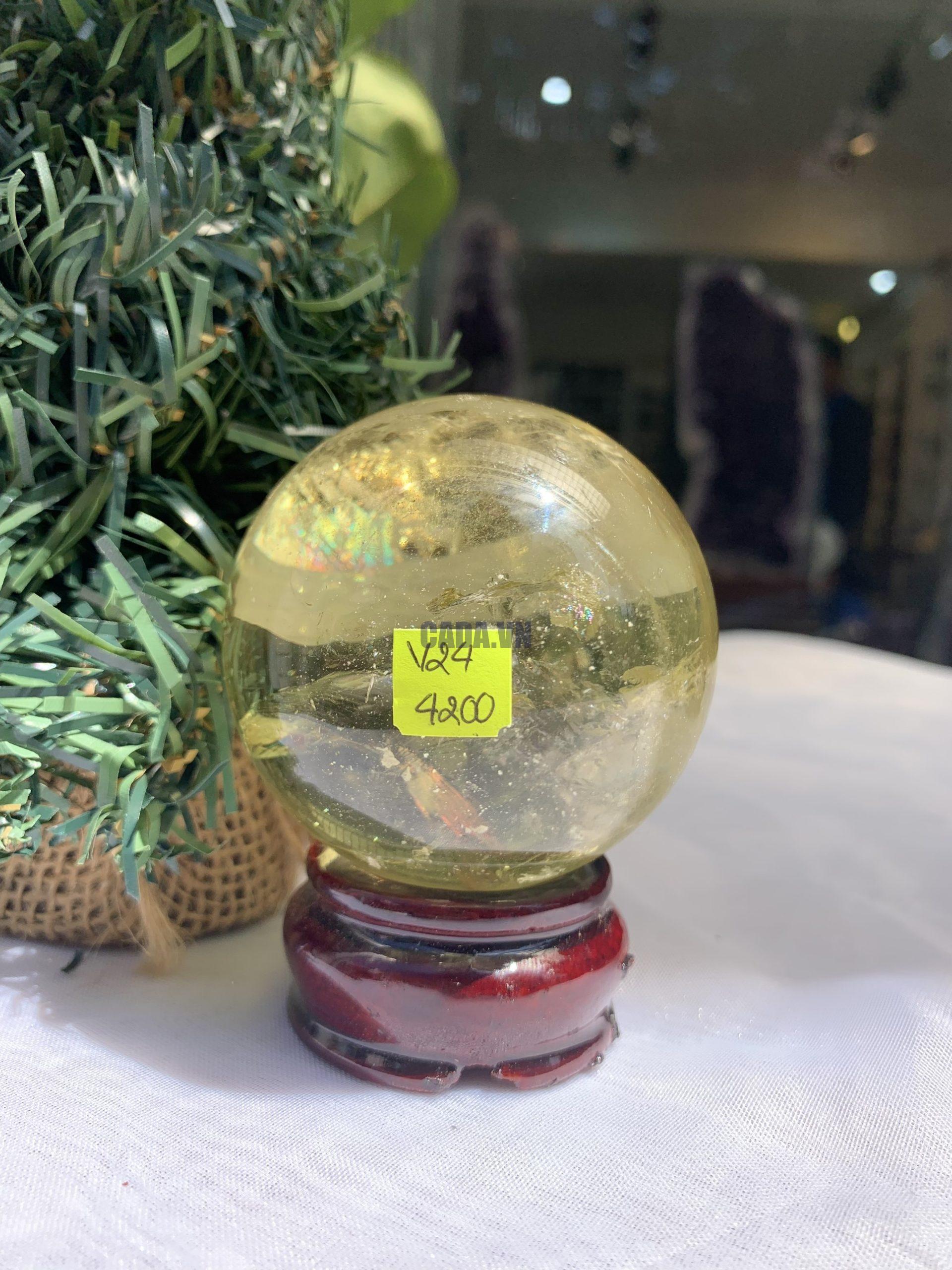 BI CẦU THẠCH ANH VÀNG – Citrine Sphere KL: 0,35 KG; ĐK: 6,3 cm (V24)