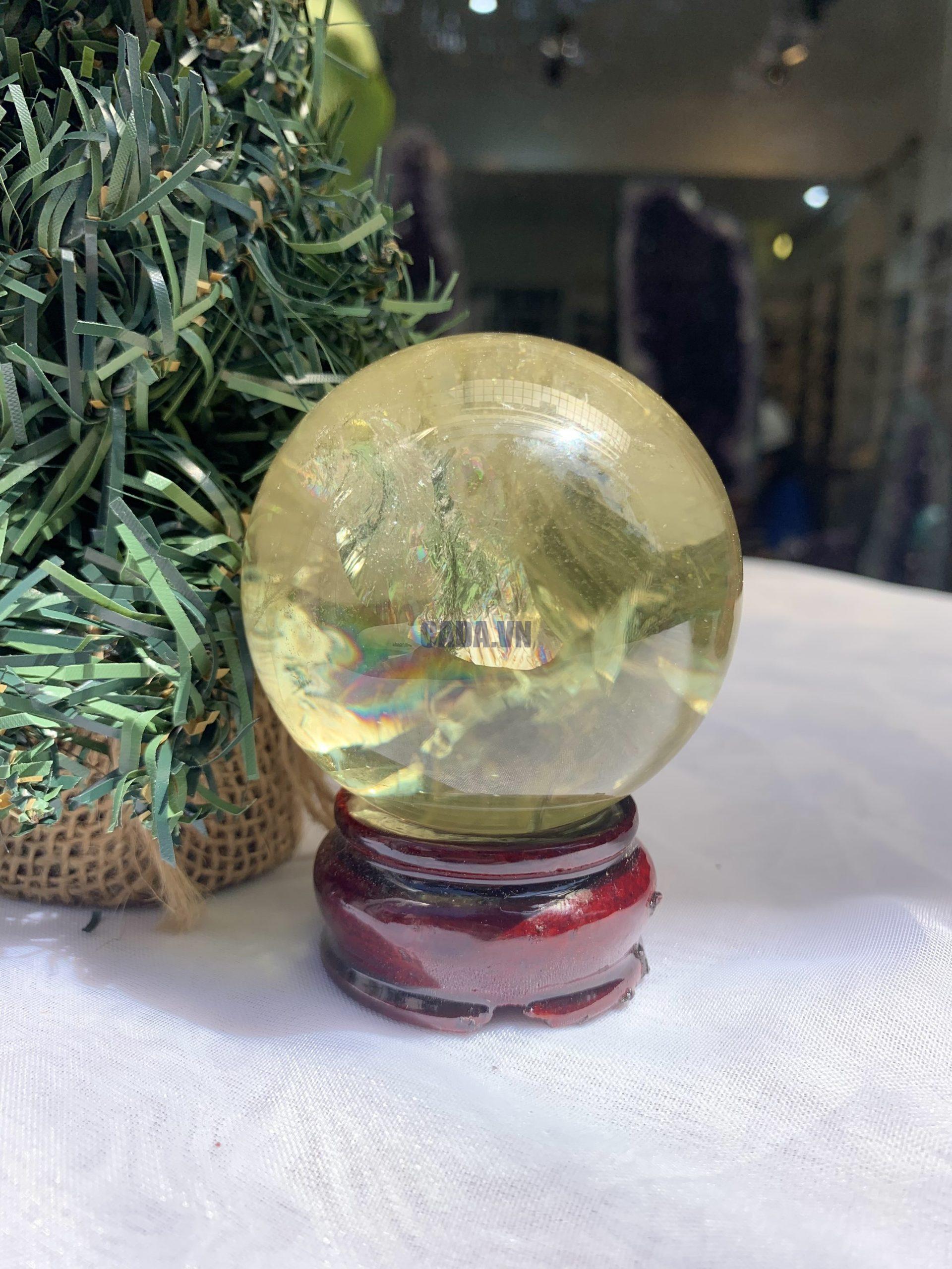 BI CẦU THẠCH ANH VÀNG – Citrine Sphere KL: 0,35 KG; ĐK: 6,3 cm (V24)