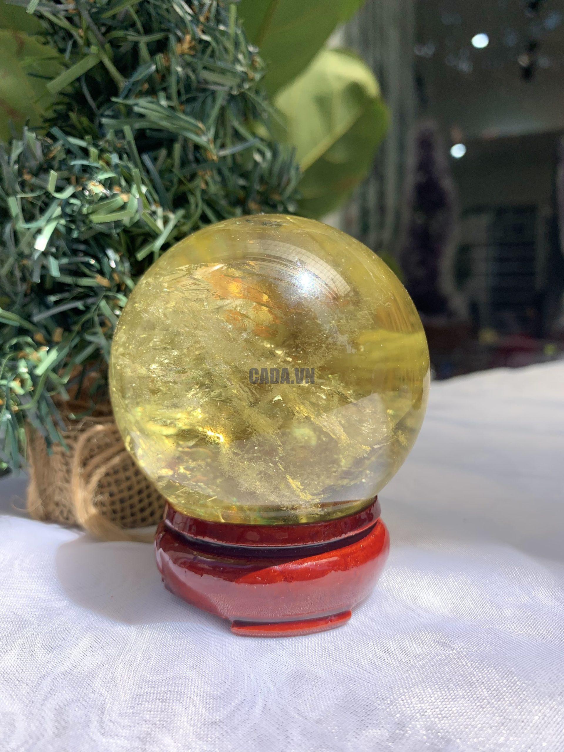 BI CẦU THẠCH ANH VÀNG – Citrine Sphere KL: 0,496 KG; ĐK: 7,1 cm (V20)