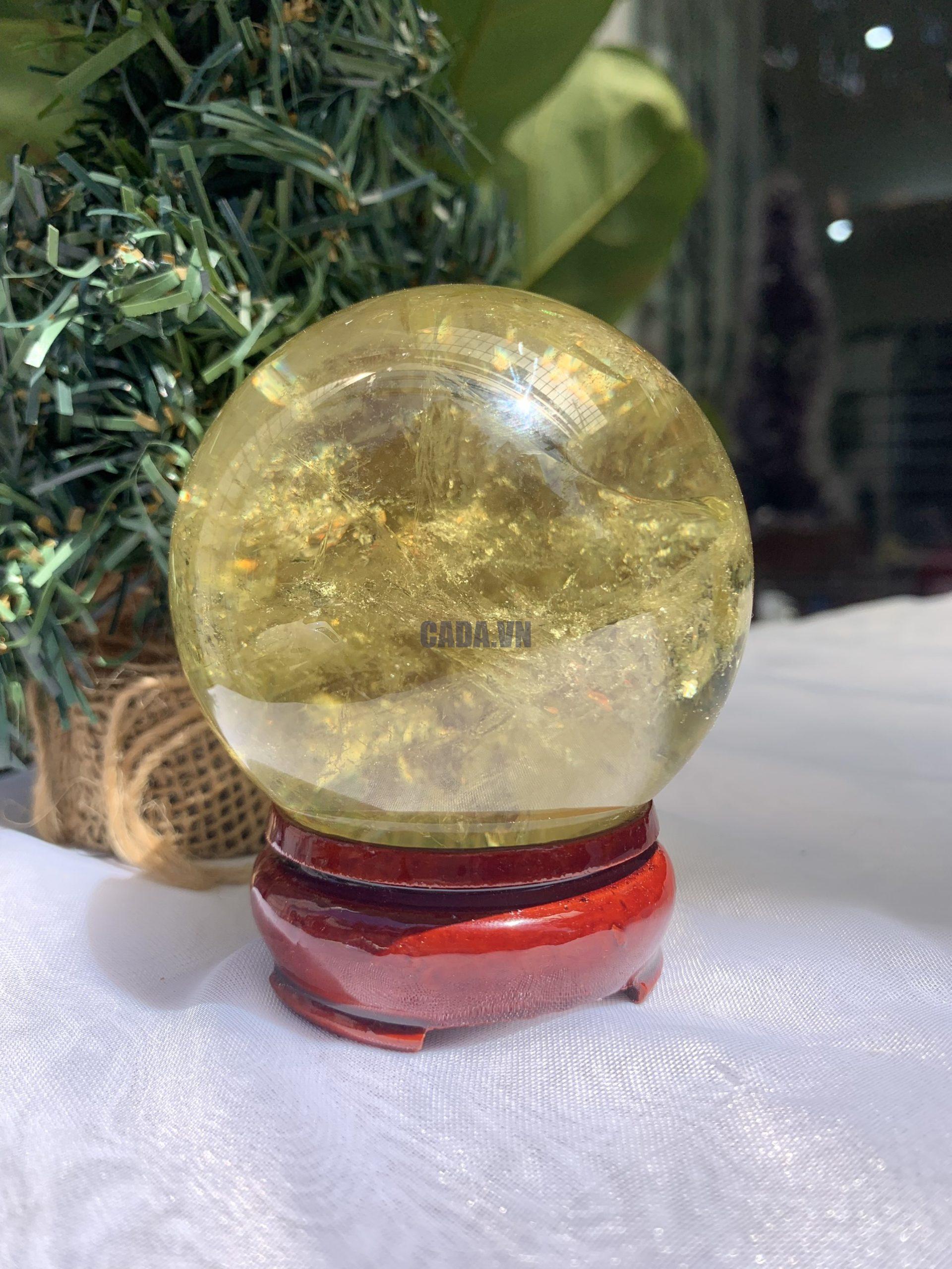 BI CẦU THẠCH ANH VÀNG – Citrine Sphere KL: 0,496 KG; ĐK: 7,1 cm (V20)