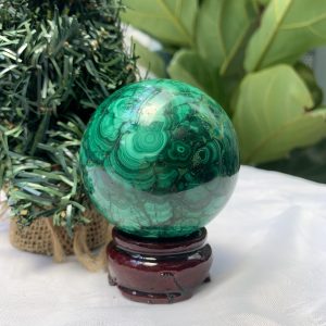 Bi cầu đá Lông Công – Đá Khổng Tước – Malachite Sphere, ĐK: 6.5 CM, KL: 0.546 KG (MLC58)