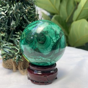 Bi cầu đá Lông Công – Đá Khổng Tước – Malachite Sphere, ĐK: 6.5 CM, KL: 0.546 KG (MLC58)