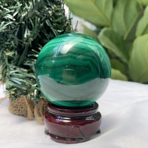Bi cầu đá Lông Công – Đá Khổng Tước – Malachite Sphere, ĐK: 5.8 CM, KL: 0.4 KG (MLC56)