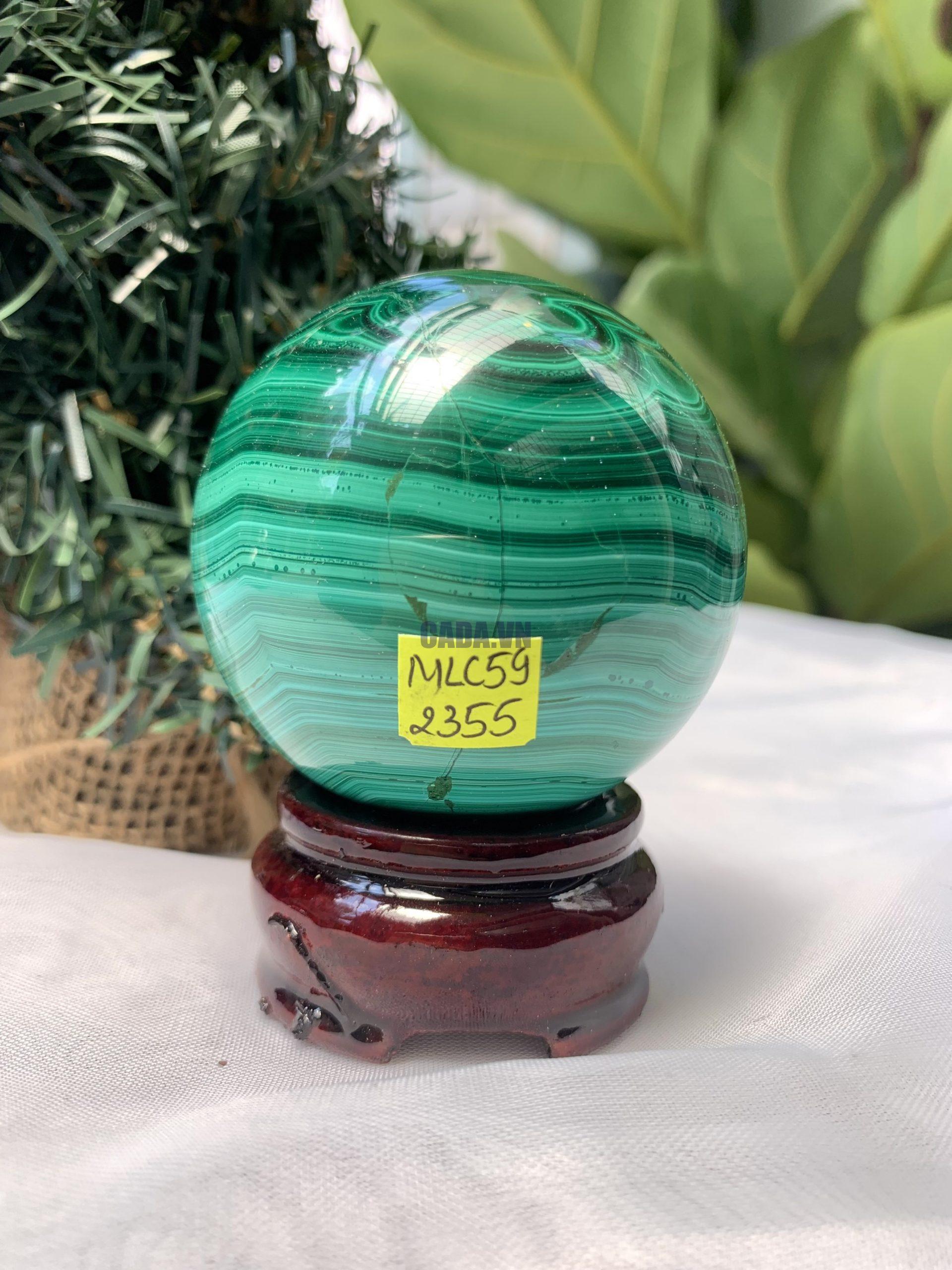 Bi cầu đá Lông Công – Đá Khổng Tước – Malachite Sphere, ĐK: 5.8 CM, KL: 0.392 KG (MLC59)