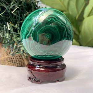 Bi cầu đá Lông Công – Đá Khổng Tước – Malachite Sphere, ĐK: 5.8 CM, KL: 0.392 KG (MLC59)