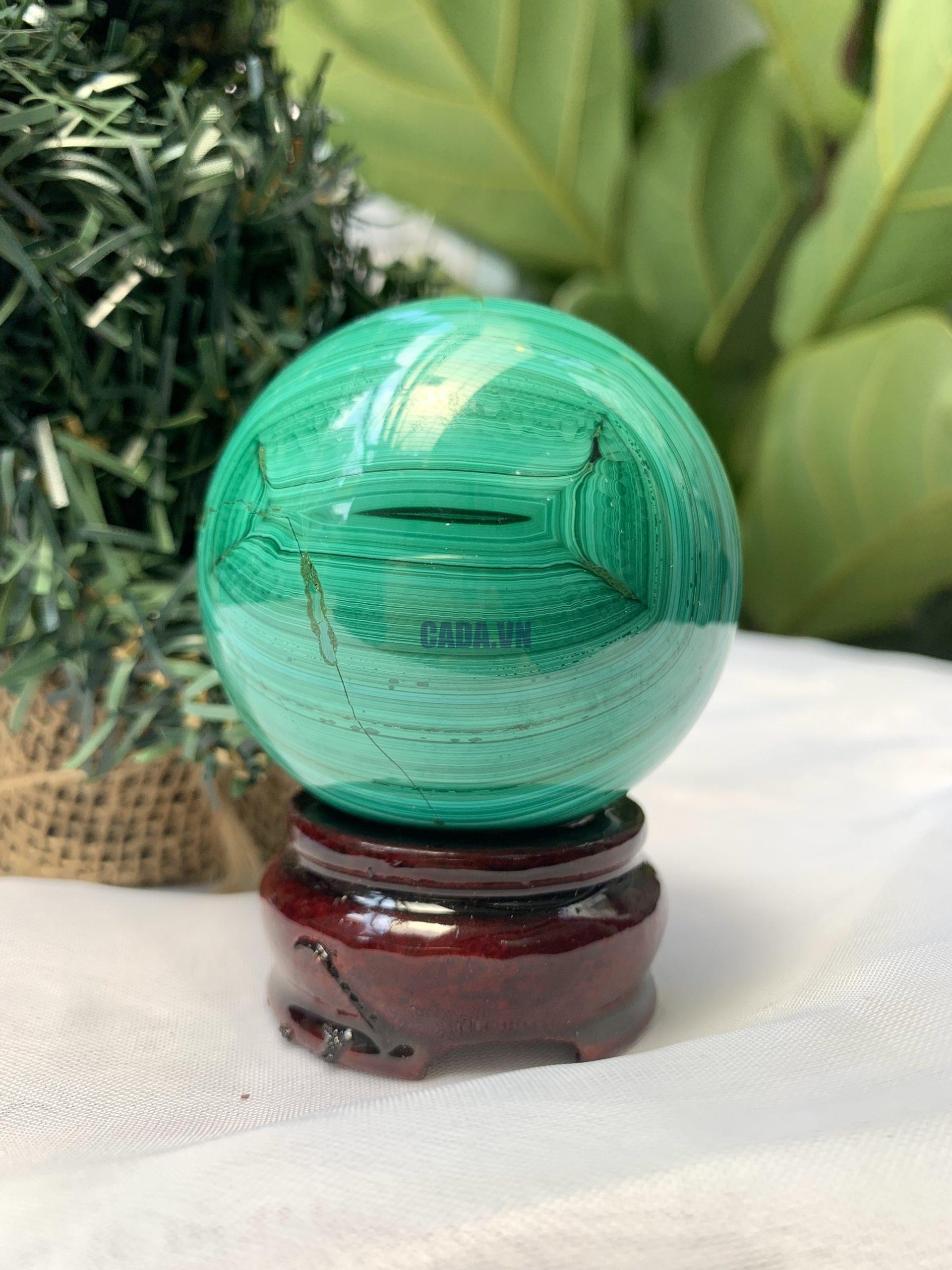 Bi cầu đá Lông Công – Đá Khổng Tước – Malachite Sphere, ĐK: 5.8 CM, KL: 0.392 KG (MLC59)