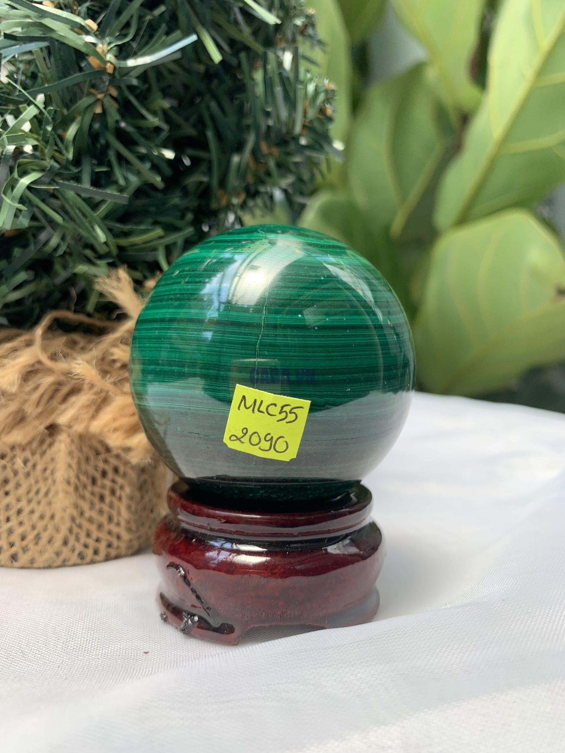 Bi cầu đá Lông Công – Đá Khổng Tước – Malachite Sphere, ĐK: 5.5 CM, KL: 0.348 KG (MLC55)