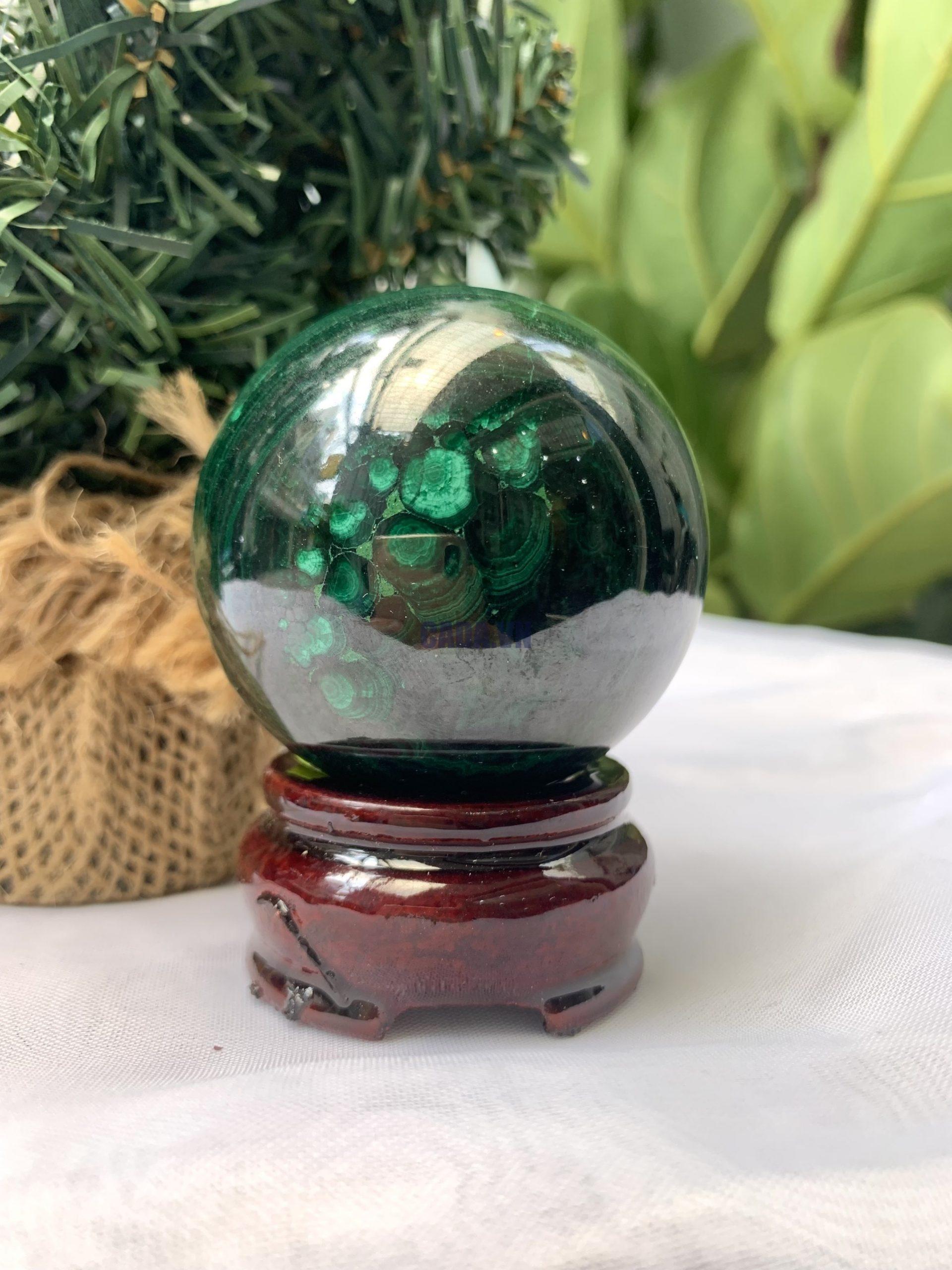 Bi cầu đá Lông Công – Đá Khổng Tước – Malachite Sphere, ĐK: 5.5 CM, KL: 0.348 KG (MLC55)