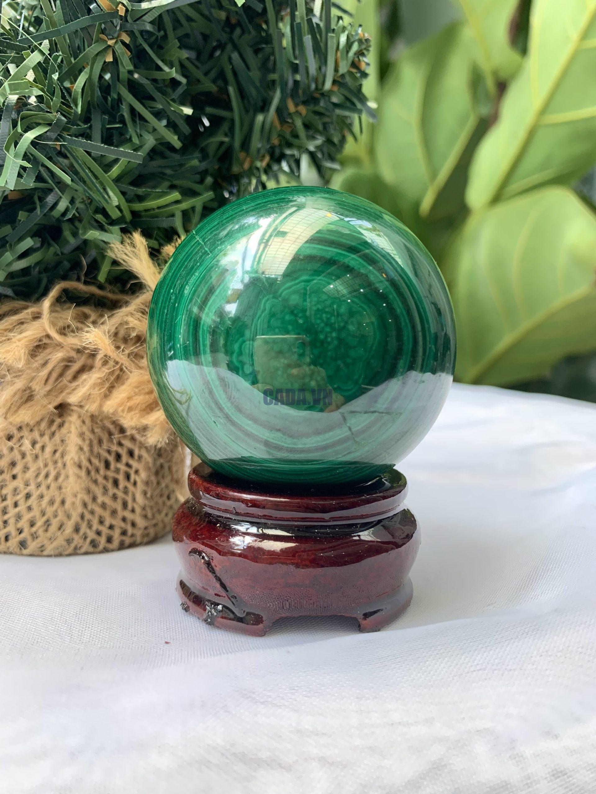 Bi cầu đá Lông Công – Đá Khổng Tước – Malachite Sphere, ĐK: 5.5 CM, KL: 0.348 KG (MLC55)