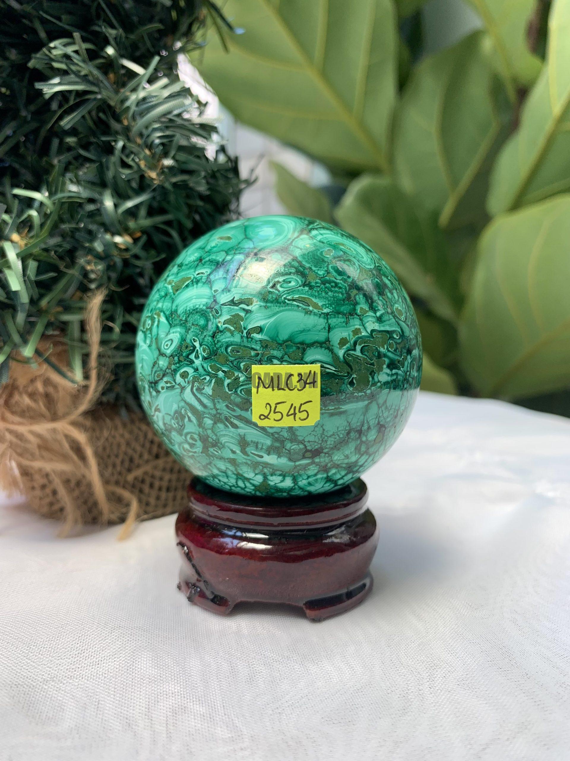 Bi cầu đá Lông Công – Đá Khổng Tước – Malachite Sphere, ĐK: 6.1 CM, KL: 0.424 KG (MLC34)