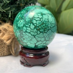 Bi cầu đá Lông Công – Đá Khổng Tước – Malachite Sphere, ĐK: 6.1 CM, KL: 0.424 KG (MLC34)