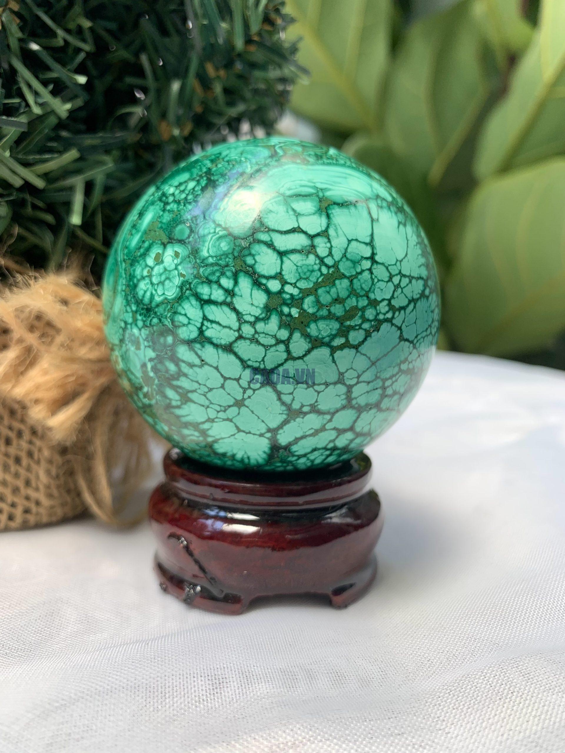 Bi cầu đá Lông Công – Đá Khổng Tước – Malachite Sphere, ĐK: 6.1 CM, KL: 0.424 KG (MLC34)