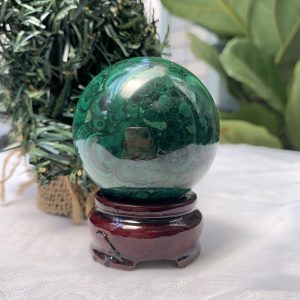 Bi cầu đá Lông Công – Đá Khổng Tước – Malachite Sphere, ĐK: 5.5 CM, KL: 0.36 KG (MLC36)