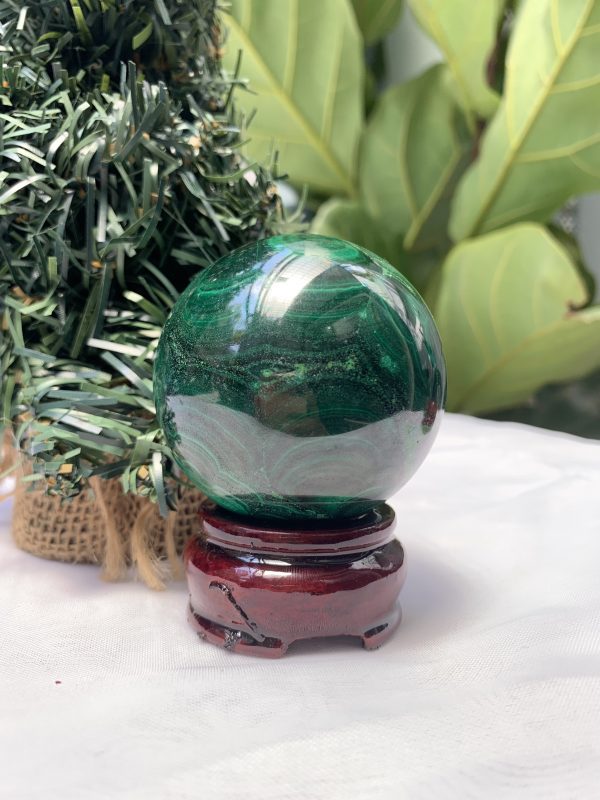 Bi cầu đá Lông Công – Đá Khổng Tước – Malachite Sphere, ĐK: 5.8 CM, KL: 0.392 KG (MLC37)