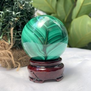 Bi cầu đá Lông Công – Đá Khổng Tước – Malachite Sphere, ĐK: 5.6 CM, KL: 0.36 KG (MLC39)