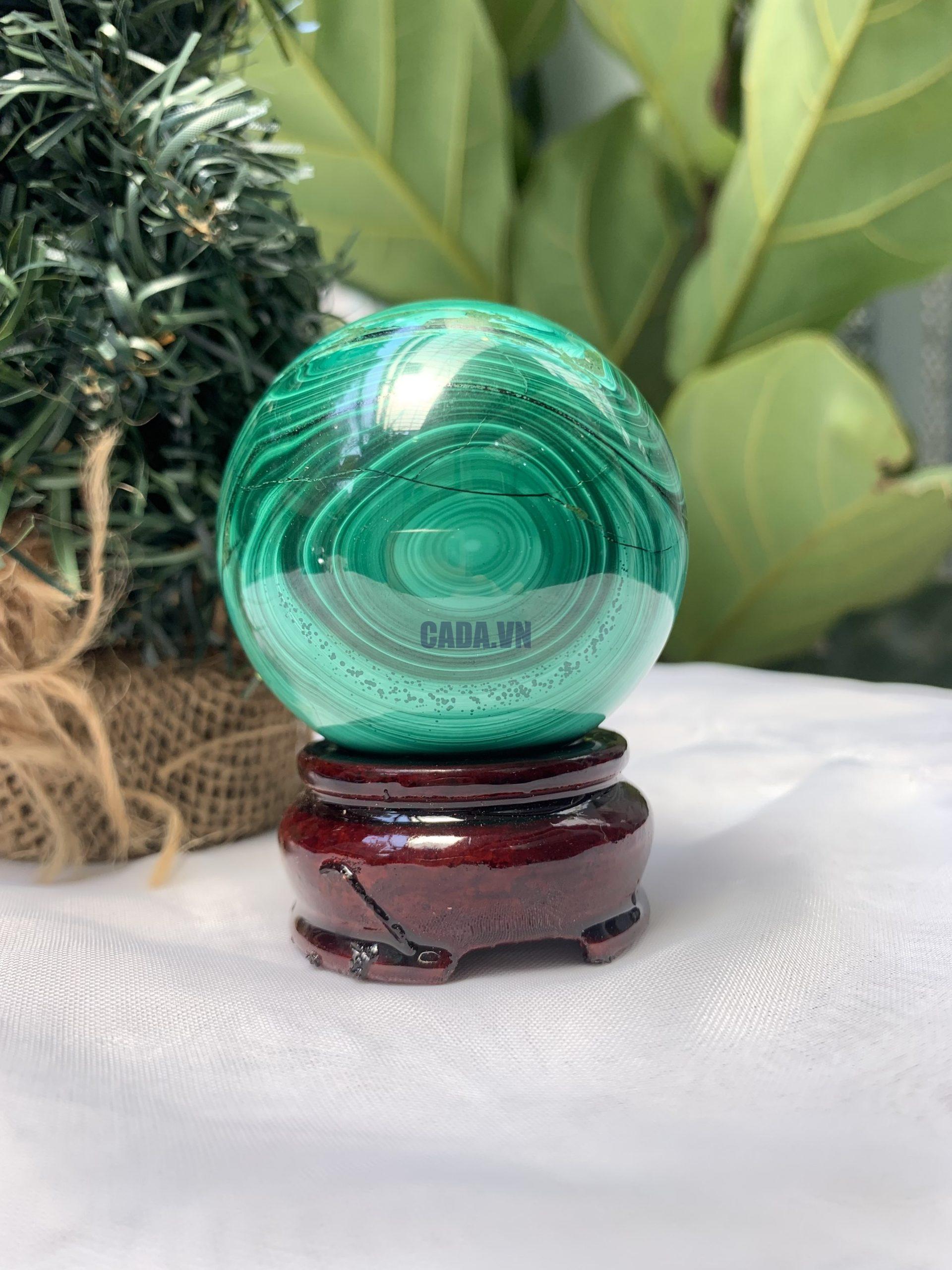 Bi cầu đá Lông Công – Đá Khổng Tước – Malachite Sphere, ĐK: 5.6 CM, KL: 0.36 KG (MLC39)