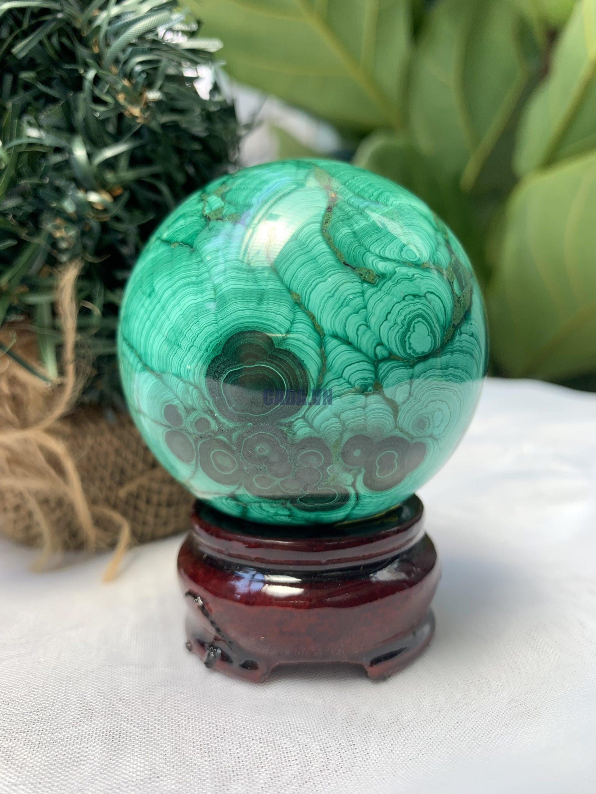 Bi cầu Đá Khổng Tước – Malachite Sphere, ĐK: 6 CM, KL: 0.42 KG (MLC41)