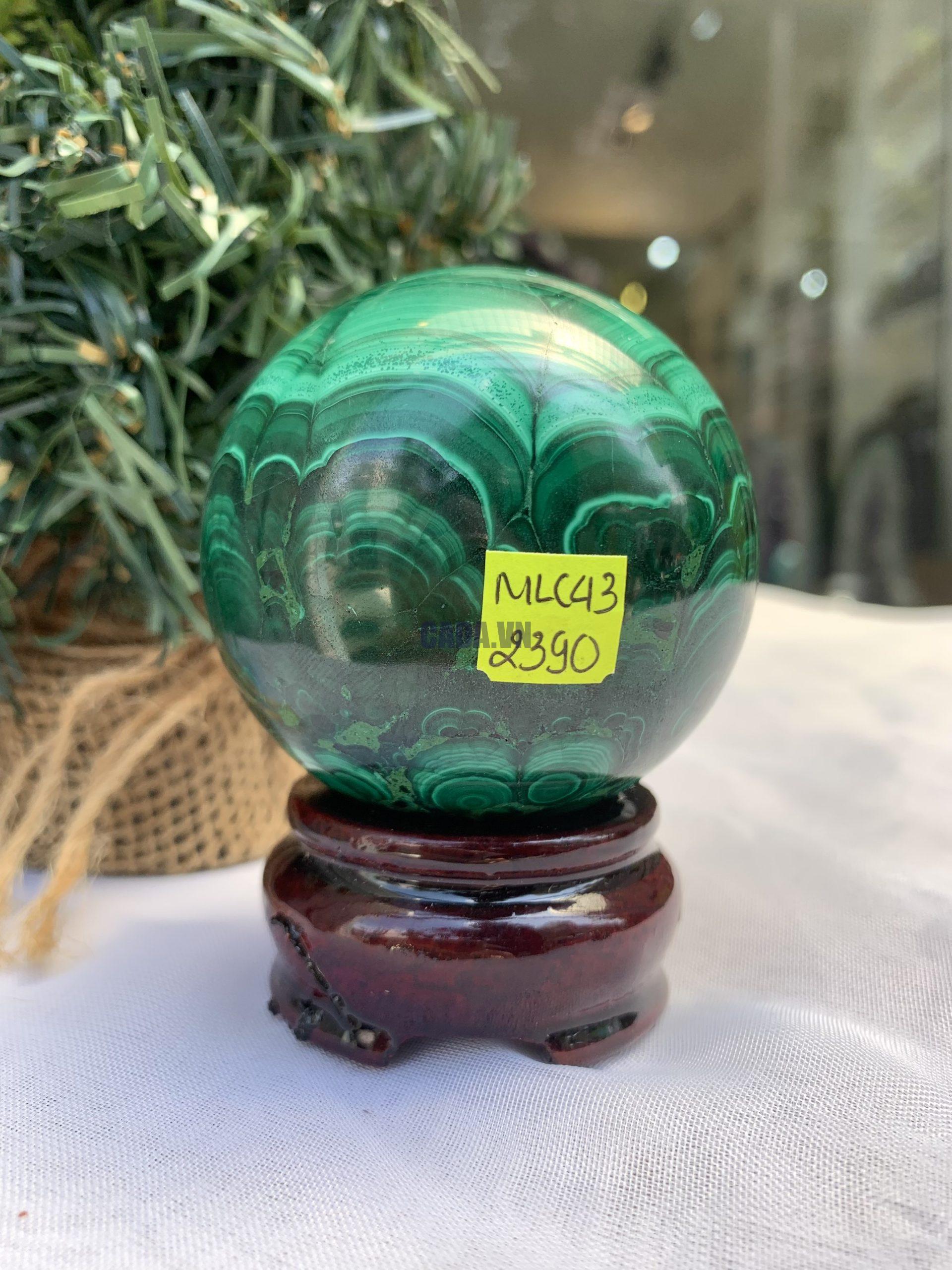 Bi cầu đá Lông Công – Đá Khổng Tước – Malachite Sphere, ĐK: 5.8 CM, KL: 0.398 KG (MLC43)