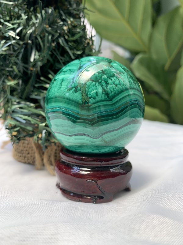 Bi cầu đá Lông Công – Đá Khổng Tước – Malachite Sphere, ĐK: 5.6 CM, KL: 0.348 KG (MLC44)