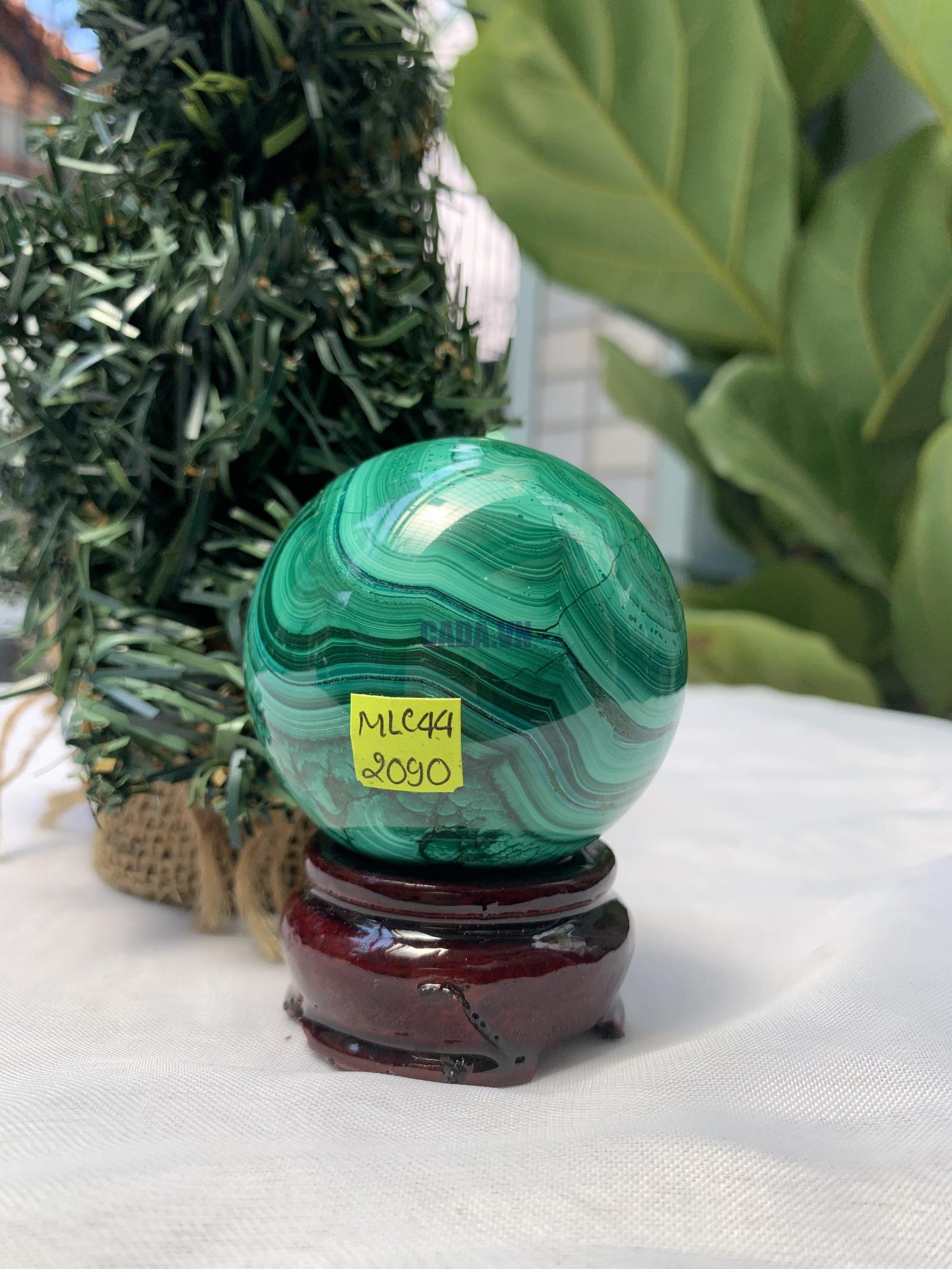 Bi cầu đá Lông Công – Đá Khổng Tước – Malachite Sphere, ĐK: 5.6 CM, KL: 0.348 KG (MLC44) 