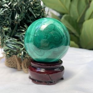 Bi cầu đá Lông Công – Đá Khổng Tước – Malachite Sphere, ĐK: 5.6 CM, KL: 0.348 KG (MLC44)