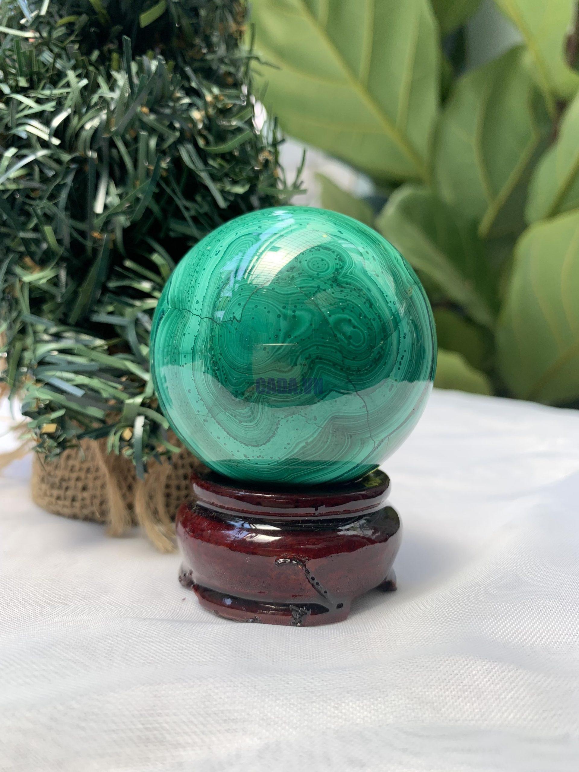 Bi cầu đá Lông Công – Đá Khổng Tước – Malachite Sphere, ĐK: 5.6 CM, KL: 0.348 KG (MLC44) 