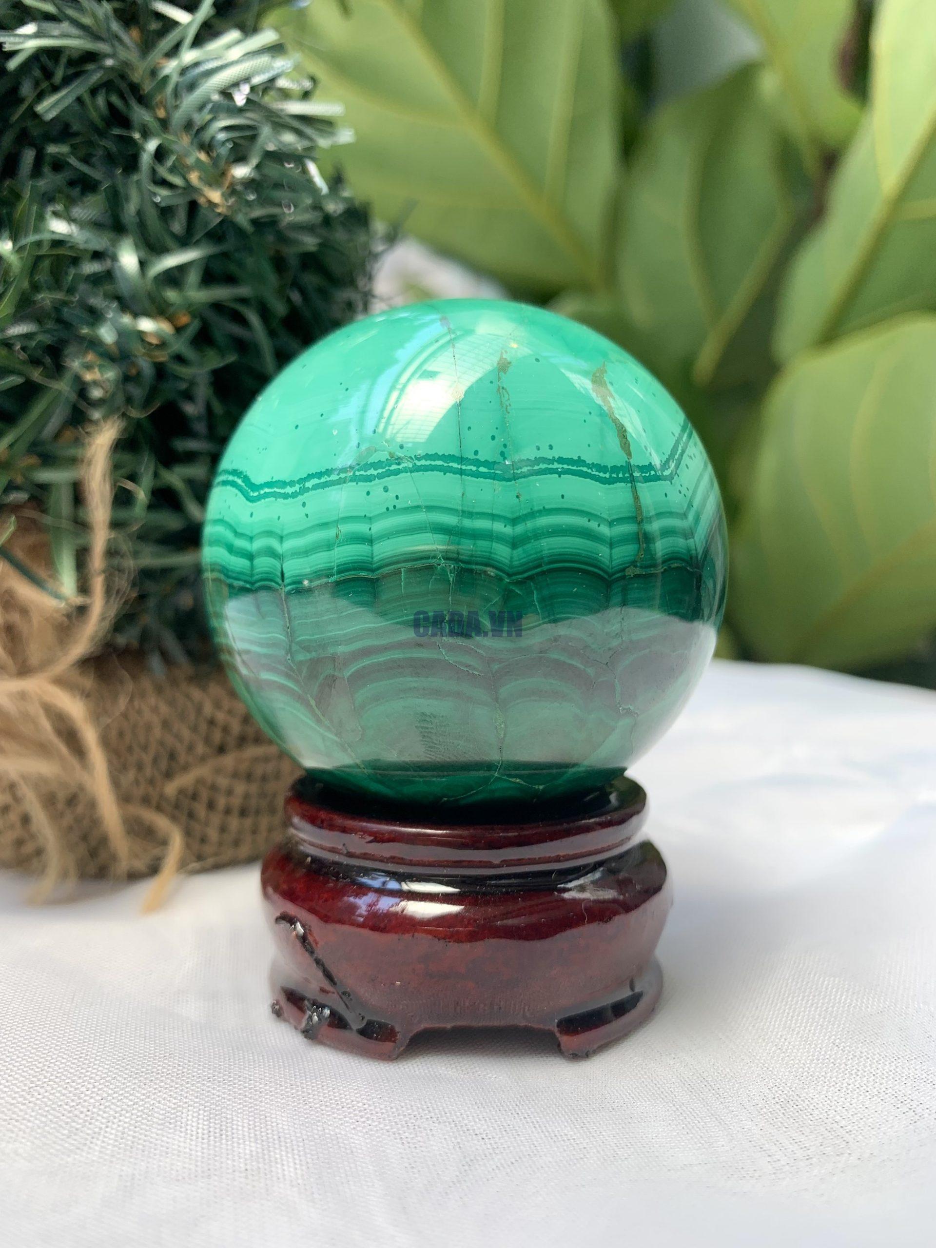 Bi cầu đá Lông Công – Đá Khổng Tước – Malachite Sphere, ĐK: 5.6 CM, KL: 0.364 KG (MLC45) 