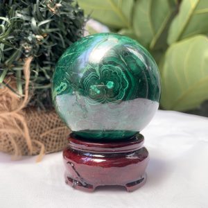 Bi cầu đá Lông Công – Đá Khổng Tước – Malachite Sphere, ĐK: 5.6 CM, KL: 0.364 KG (MLC45)