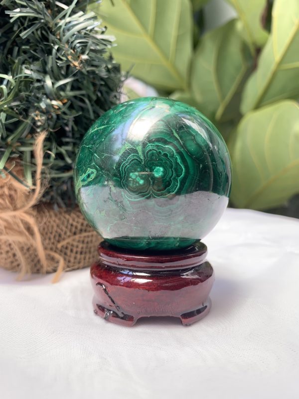 Bi cầu đá Lông Công – Đá Khổng Tước – Malachite Sphere, ĐK: 5.6 CM, KL: 0.364 KG (MLC45)