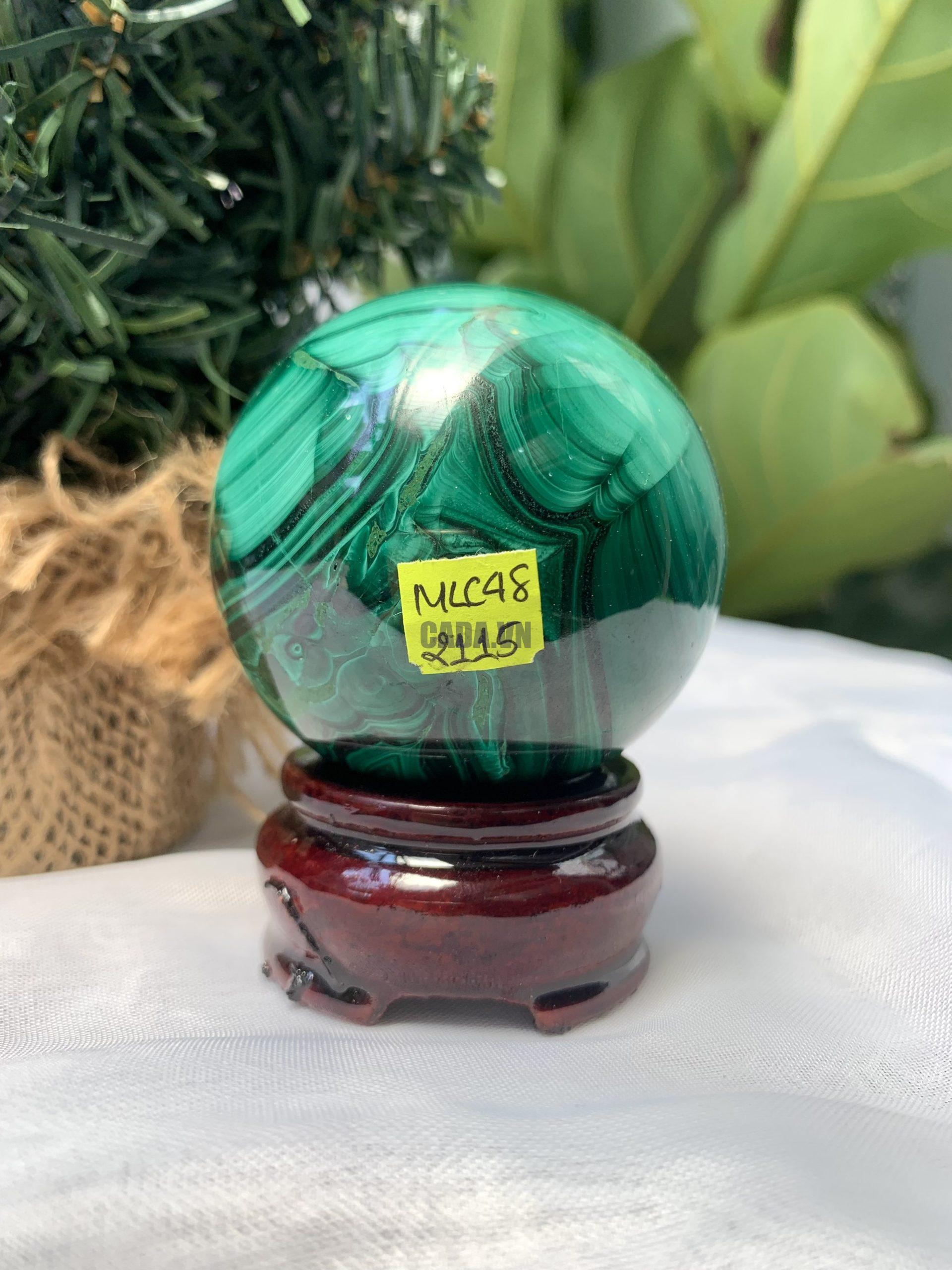 Bi cầu đá Lông Công – Đá Khổng Tước – Malachite Sphere, ĐK: 5.5 CM, KL: 0.352 KG (MLC48)