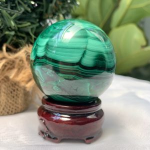 Bi cầu đá Lông Công – Đá Khổng Tước – Malachite Sphere, ĐK: 5.5 CM, KL: 0.352 KG (MLC48)