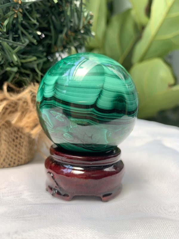 Bi cầu đá Lông Công – Đá Khổng Tước – Malachite Sphere, ĐK: 5.5 CM, KL: 0.352 KG (MLC48)