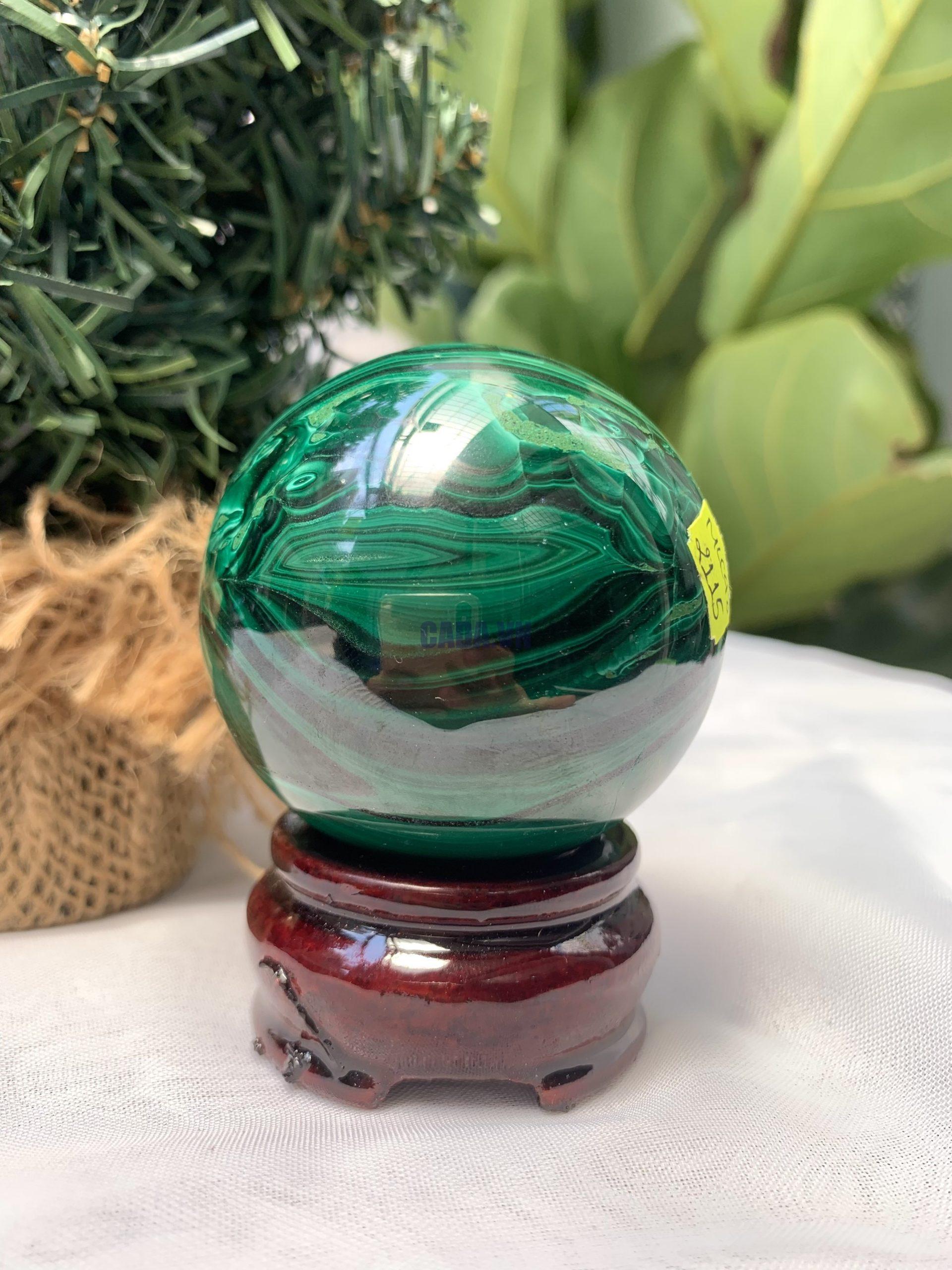 Bi cầu đá Lông Công – Đá Khổng Tước – Malachite Sphere, ĐK: 5.5 CM, KL: 0.352 KG (MLC48)