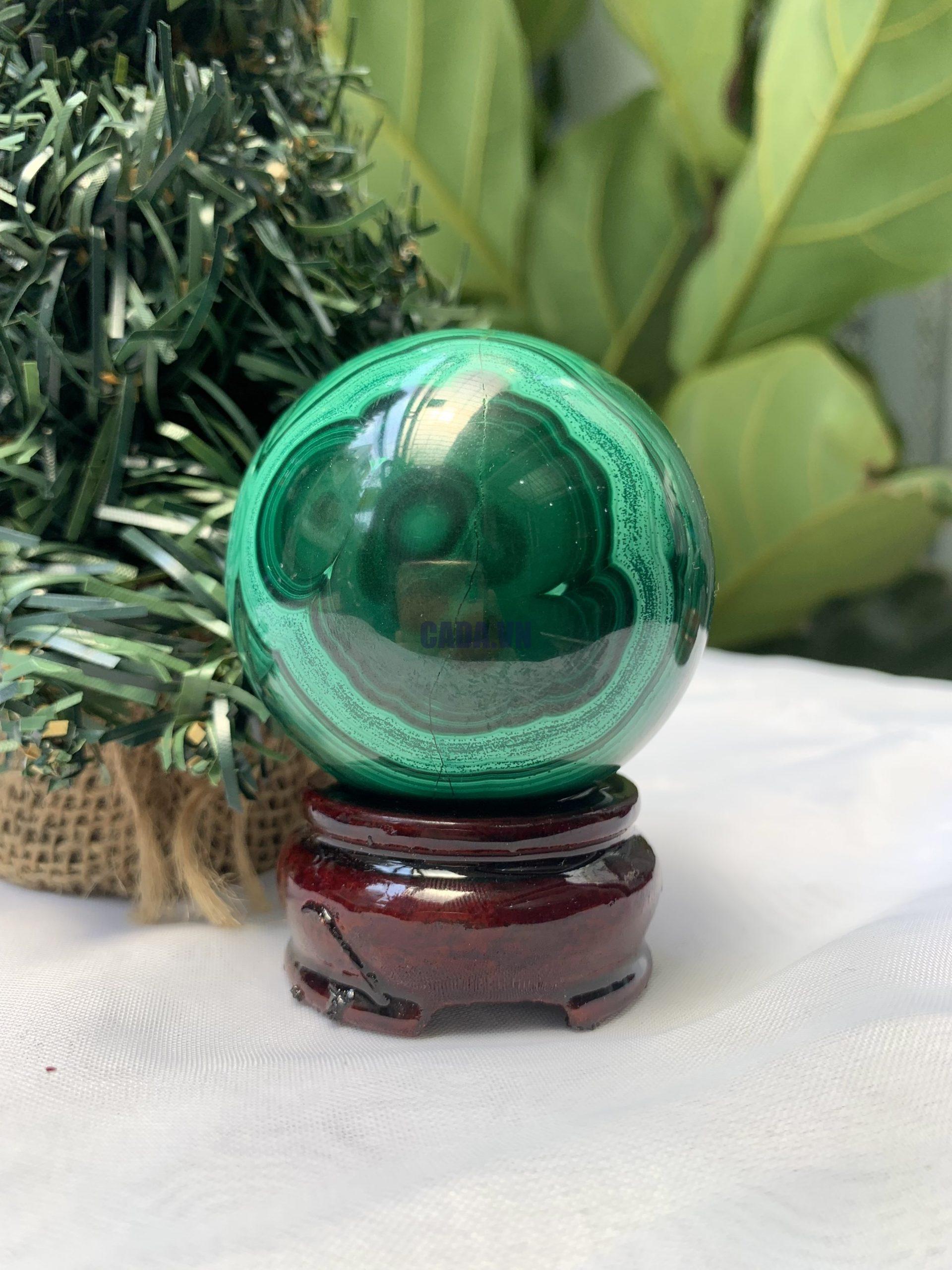 Bi cầu đá Lông Công – Đá Khổng Tước – Malachite Sphere, ĐK: 5.6 CM, KL: 0.366 KG (MLC49)