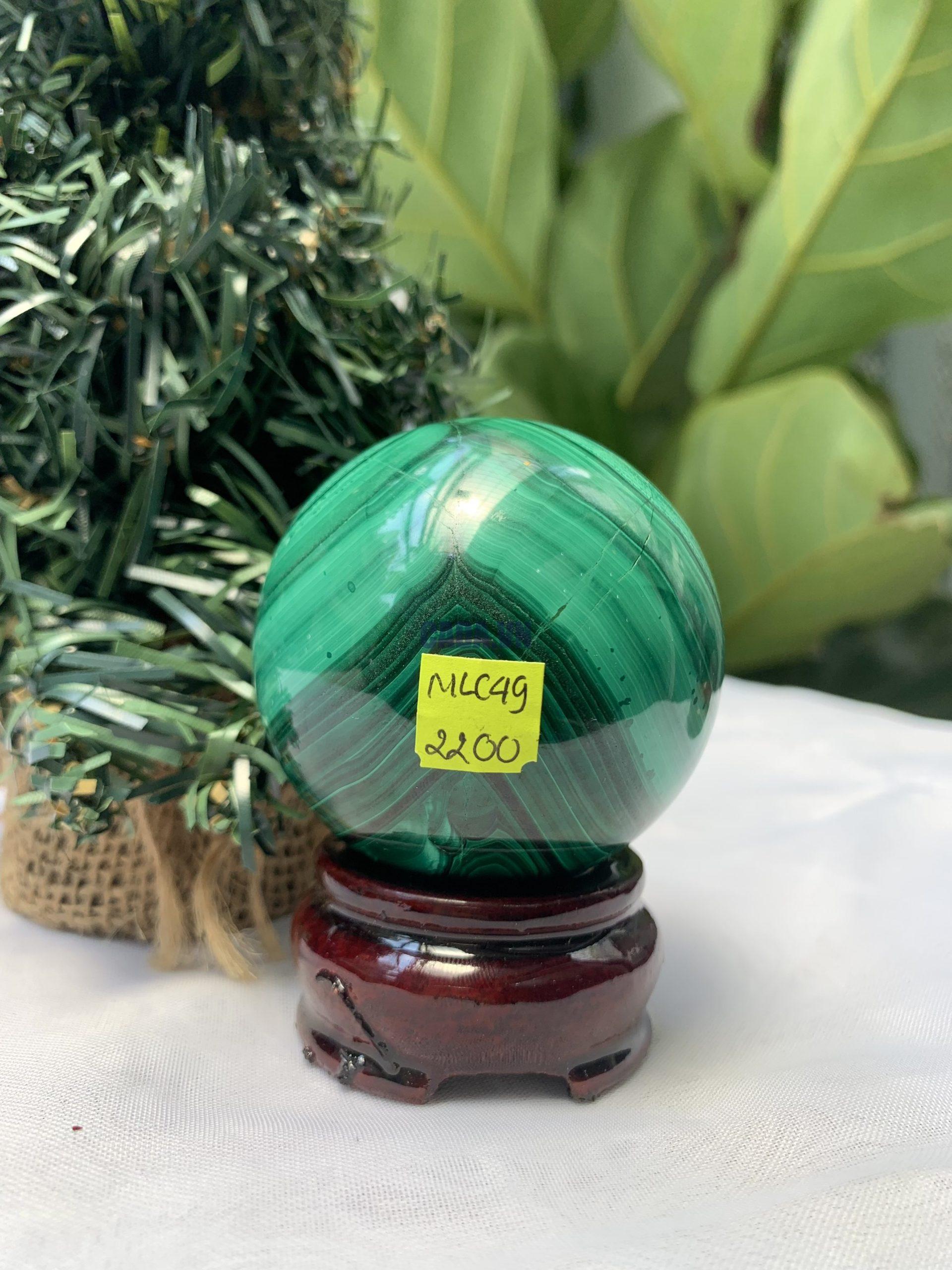 Bi cầu đá Lông Công – Đá Khổng Tước – Malachite Sphere, ĐK: 5.6 CM, KL: 0.366 KG (MLC49)