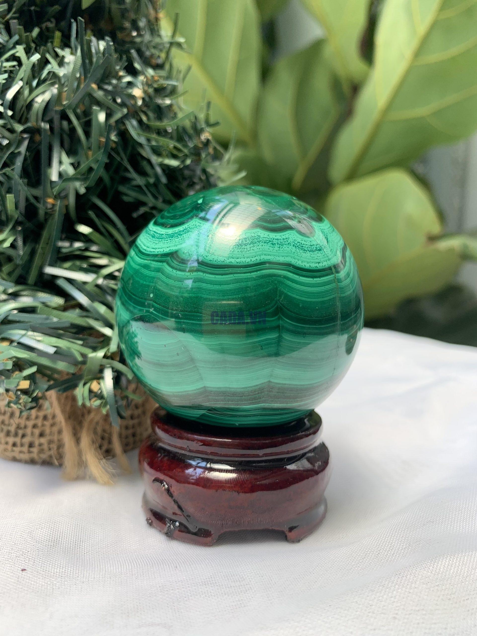 Bi cầu đá Lông Công – Đá Khổng Tước – Malachite Sphere, ĐK: 5.6 CM, KL: 0.366 KG (MLC49)