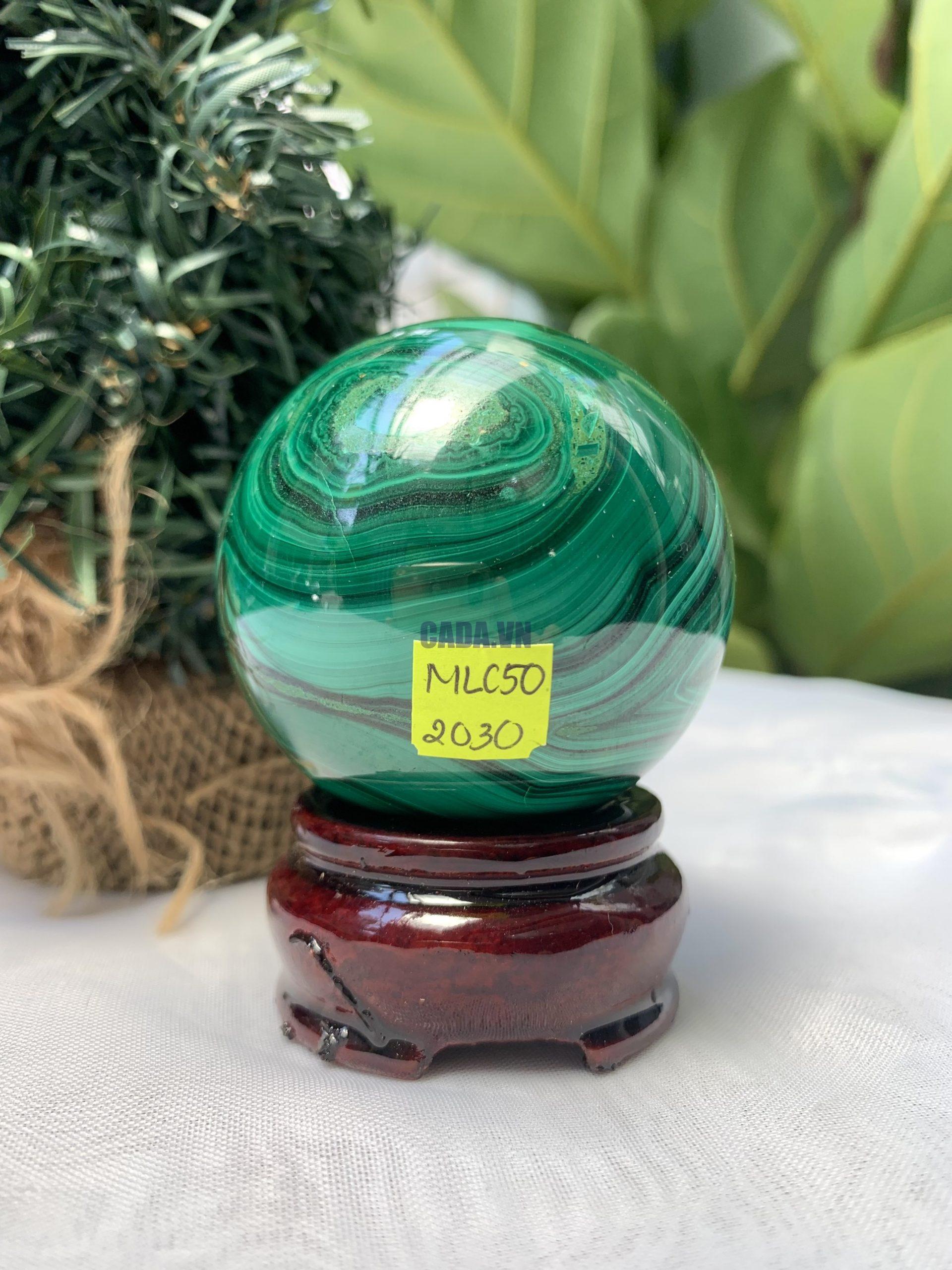 Bi cầu đá Lông Công – Đá Khổng Tước – Malachite Sphere, ĐK: 5.5 CM, KL: 0.338 KG (MLC50)