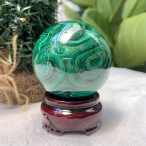 Bi cầu đá Lông Công – Đá Khổng Tước – Malachite Sphere, ĐK: 5.5 CM, KL: 0.338 KG (MLC50)