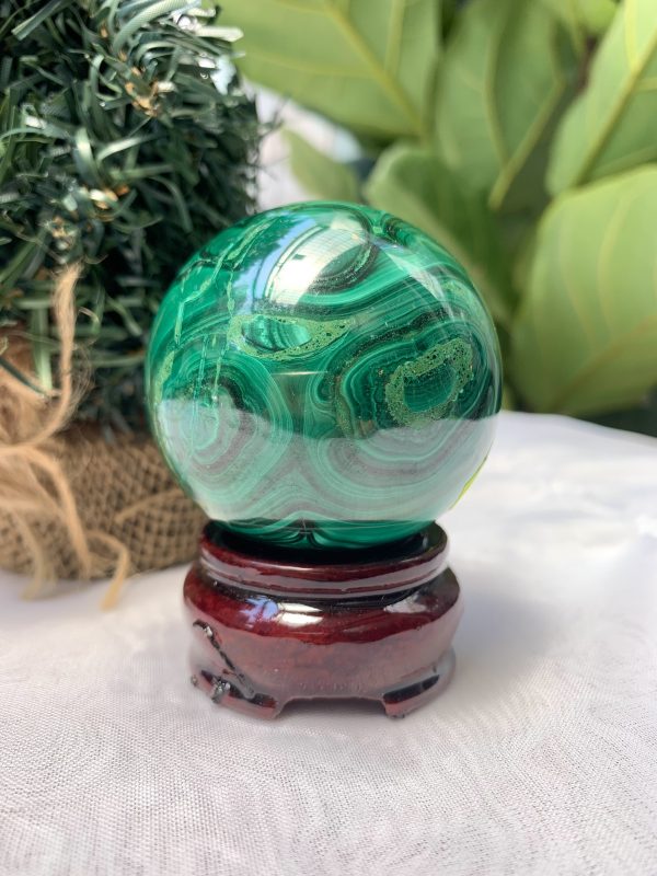 Bi cầu đá Lông Công – Đá Khổng Tước – Malachite Sphere, ĐK: 5.5 CM, KL: 0.338 KG (MLC50)