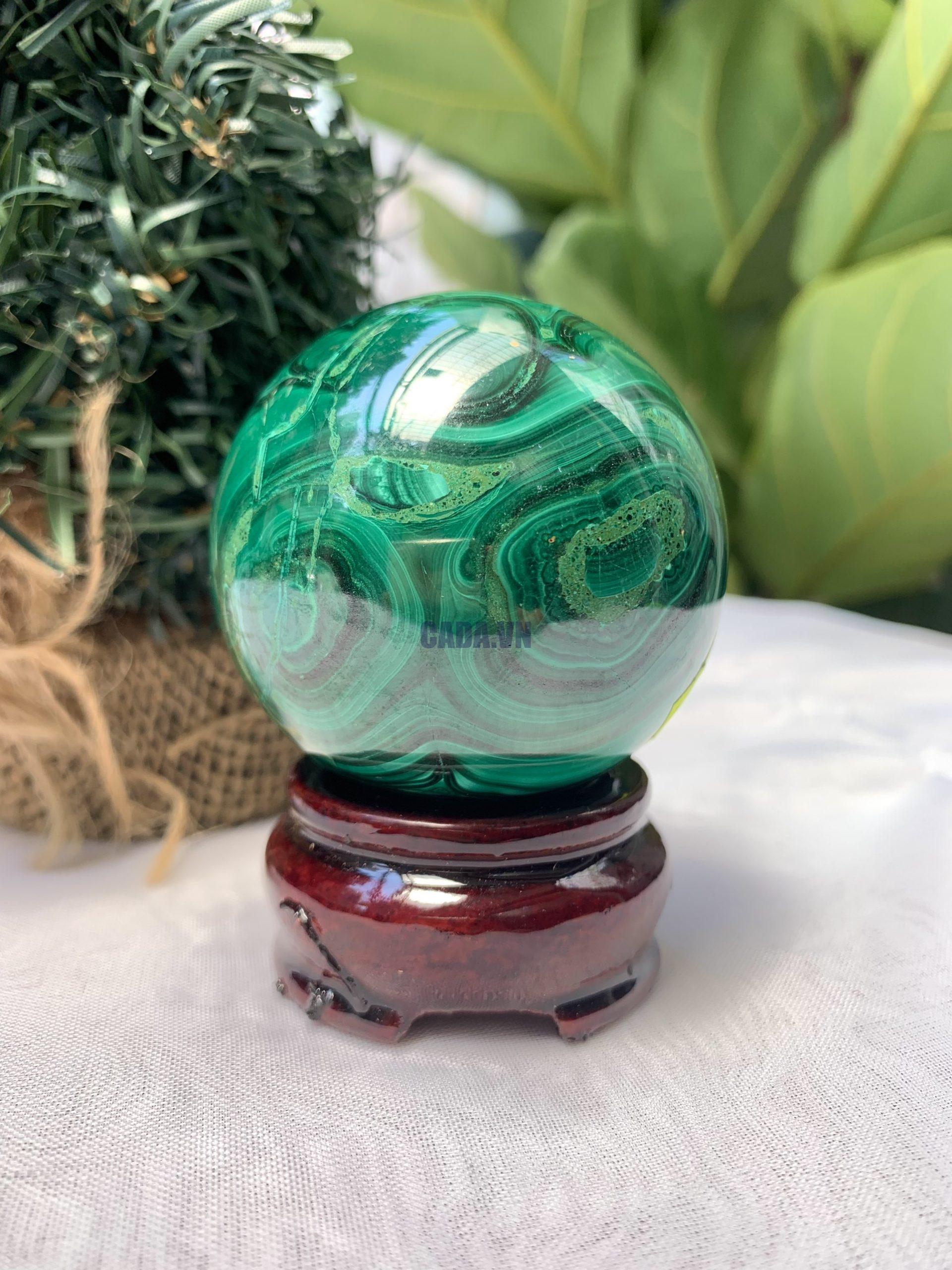 Bi cầu đá Lông Công – Đá Khổng Tước – Malachite Sphere, ĐK: 5.5 CM, KL: 0.338 KG (MLC50)