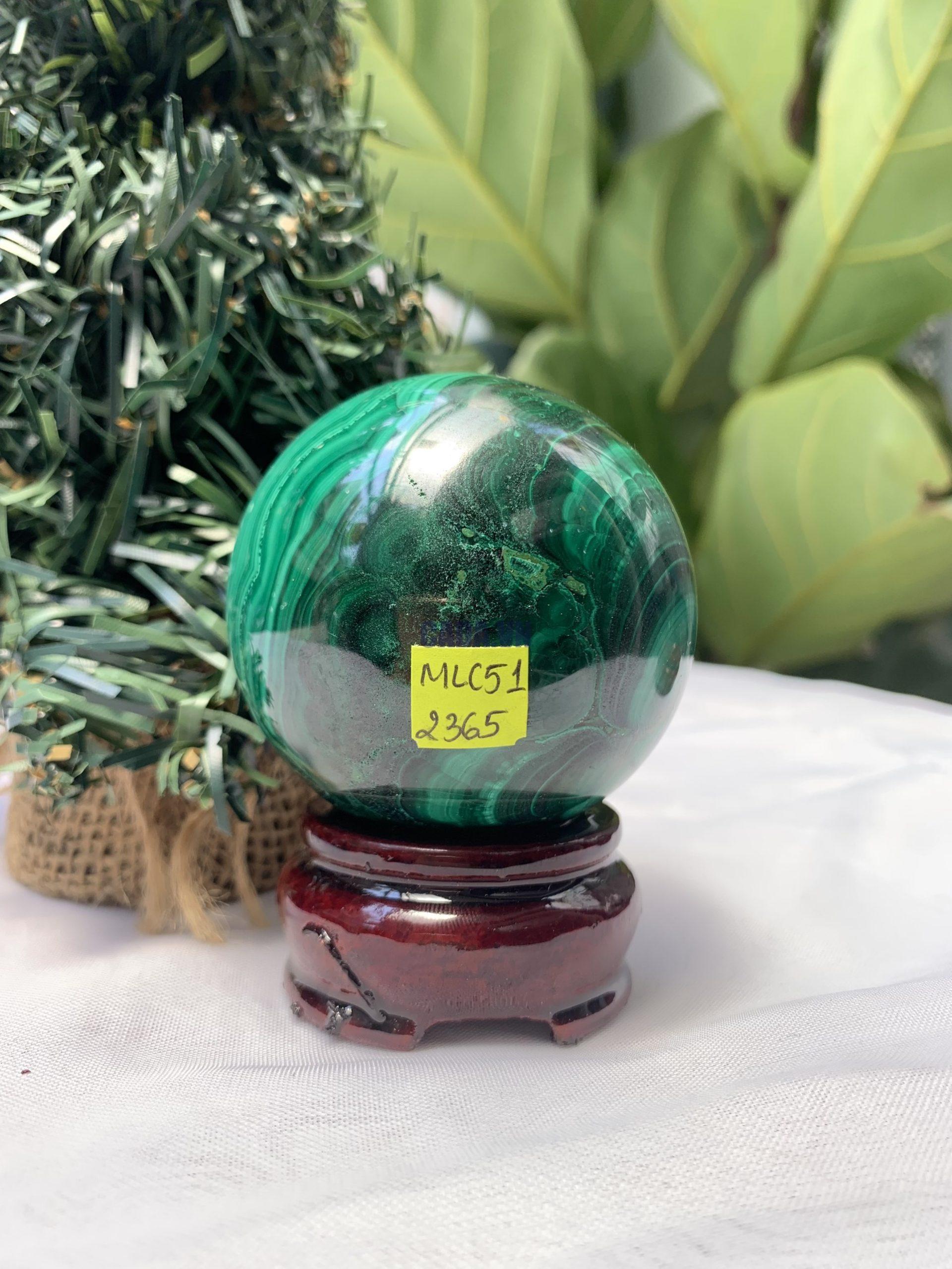 Bi cầu đá Lông Công – Đá Khổng Tước – Malachite Sphere, ĐK: 5.7 CM, KL: 0.394 KG (MLC51) 